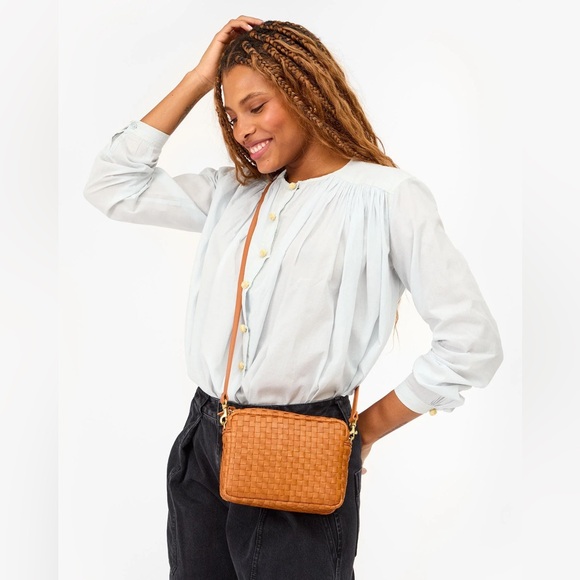 Clare V Midi Sac in Natural Woven Checker Leather NWT Tan Crossbody - Picture 2 of 6